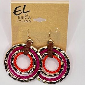 Erica Lyons NWT Vibrant Pink and Orange Circle Dangle Earrings